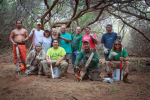 The Maunalei Valley Shoreline Restoration Project involved making erosion control barriers in an intermittent stream bed. The barriers slow storm water and collect sediment before the water reaches the ocean. Photo by Craig Elevitch.