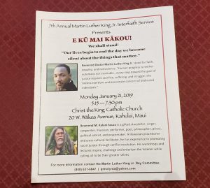 Kalani Souza offers keynote address for MLK day 2019, Christ the King Church, Maui